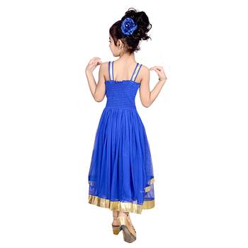 Blue Embroidered Super Net Kids Frocks 4