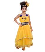 Yellow Embroidered Super Net Kids Frocks