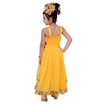 Yellow Embroidered Super Net Kids Frocks 4