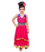 Pink Embroidered Super Net Kids Frocks