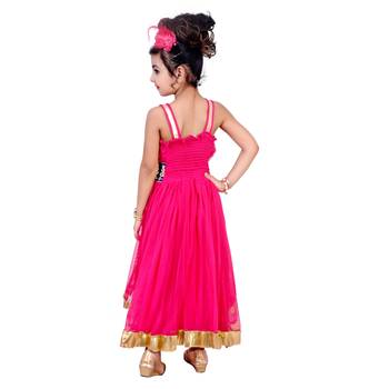 Pink Embroidered Super Net Kids Frocks 4