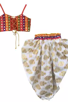WHITE Girls's indowestern dhoti suit