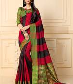 Multicolor Plain Cotton Silk Saree With Blouse