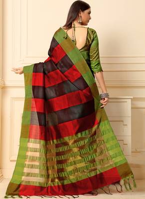 Multicolor Plain Cotton Silk Saree With Blouse 3