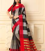 Multicolor Plain Cotton Silk Saree With Blouse