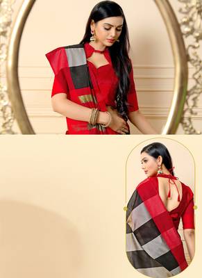 Multicolor Plain Cotton Silk Saree With Blouse 2