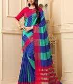 Multicolor Plain Cotton Silk Saree With Blouse