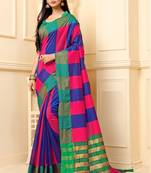 Multicolor Plain Cotton Silk Saree With Blouse