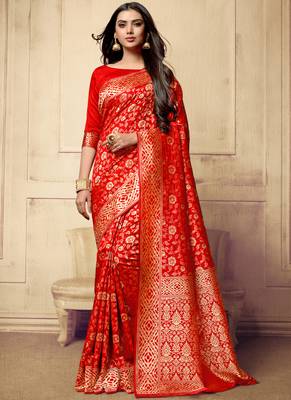 Red woven art silk sarees saree with blouse 1