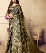 Dark olive woven art silk sarees saree with blouse