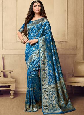Sky blue woven art silk sarees saree with blouse 1