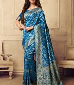 Sky blue woven art silk sarees saree with blouse