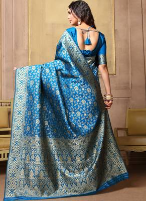 Sky blue woven art silk sarees saree with blouse 3