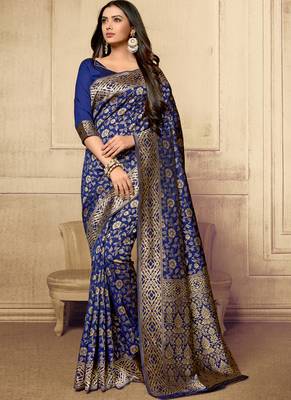 Royal blue woven art silk sarees saree with blouse 1