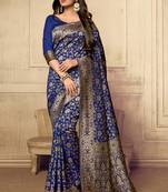Royal blue woven art silk sarees saree with blouse