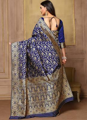 Royal blue woven art silk sarees saree with blouse 3
