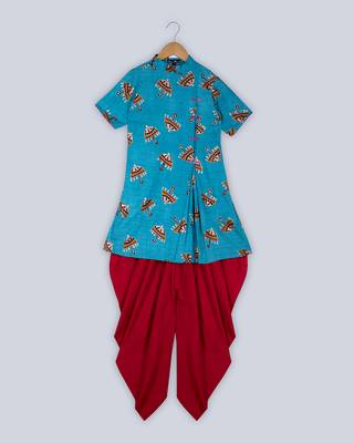 Blue plain cotton boys-kurta-pyjama 1