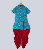 Blue plain cotton boys-kurta-pyjama