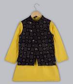 Yellow plain cotton boys kurta with nehru jacket