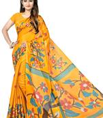 Dark yellow printed art silk sarees saree with blouse