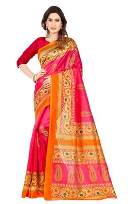   light pink printed art silk sarees saree with blouse 1
