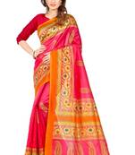   light pink printed art silk sarees saree with blouse