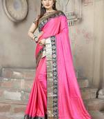 Pink plain paper cotton saree with blouse