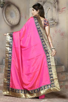 Pink plain paper cotton saree with blouse 2