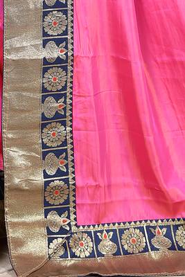 Pink plain paper cotton saree with blouse 3