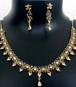 Cz American Diamond Necklace Earrings Set Gray Stone Gold Plated