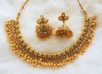 Temple Design Gold Plated  Necklace  Earring Set 1