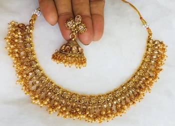 Temple Design Gold Plated  Necklace  Earring Set 3