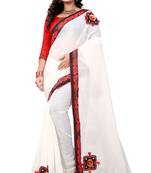 White embroidered chanderi saree with blouse