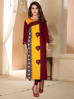 Mustard Printed Rayon Ethnic-Kurtis 1