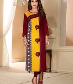 Mustard Printed Rayon Ethnic-Kurtis