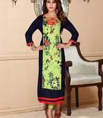 Parrot-Green Printed Rayon Ethnic-Kurtis