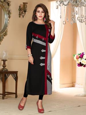 Black Printed Rayon Ethnic-Kurtis 1