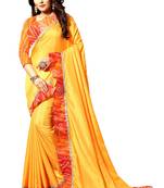Yellow printed silk blend  saree with blouse