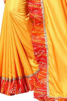 Yellow printed silk blend  saree with blouse 4