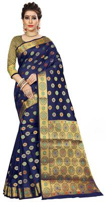 Blue Woven Art Silk Saree With Blouse 1