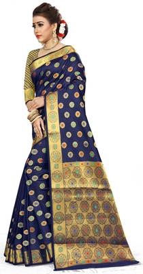 Blue Woven Art Silk Saree With Blouse 2