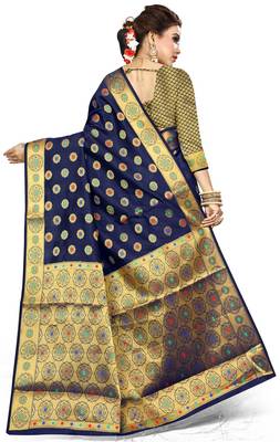 Blue Woven Art Silk Saree With Blouse 3