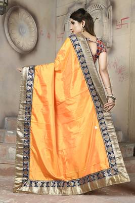 Orange plain paper cotton saree with blouse 2