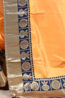 Orange plain paper cotton saree with blouse 3
