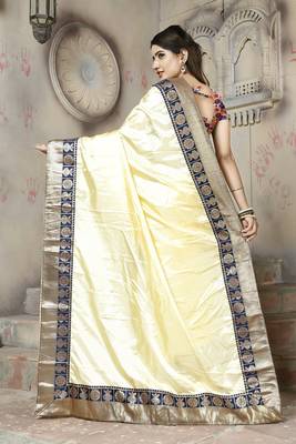 Cream plain paper cotton saree with blouse 2