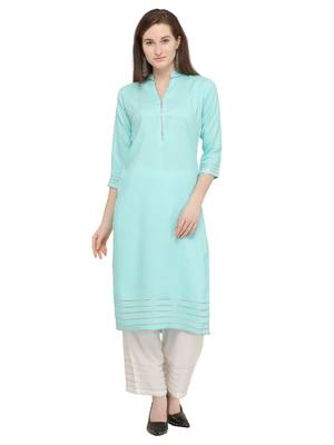 Sea-green embroidered rayon kurti with palazzo 1