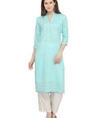 Sea-green embroidered rayon kurti with palazzo