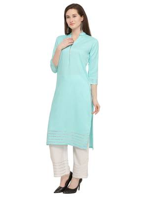 Sea-green embroidered rayon kurti with palazzo 2