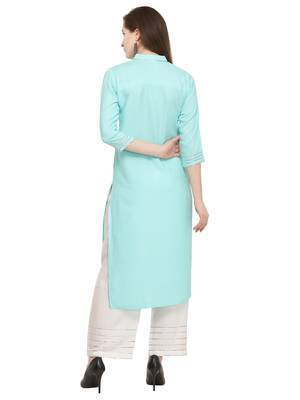 Sea-green embroidered rayon kurti with palazzo 3
