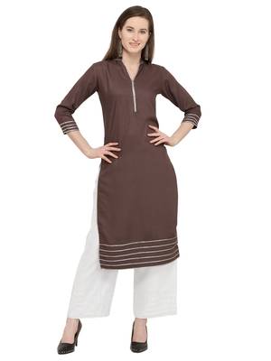 Brown Embroidered Rayon Kurti With Palazzo 1